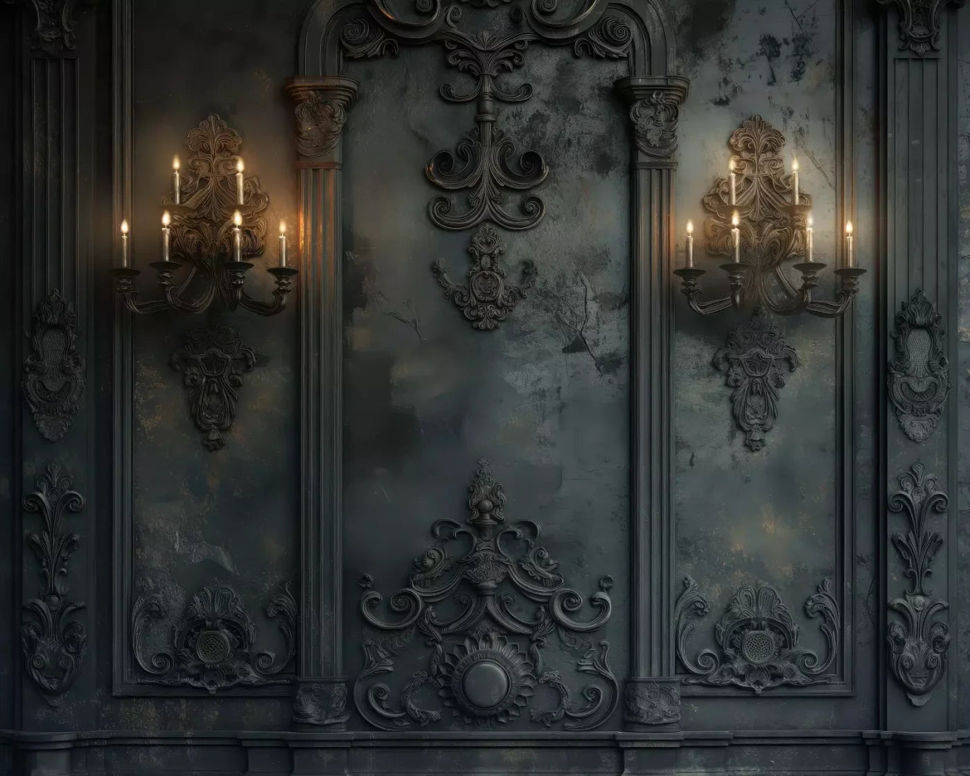Victorian Gothic Candle Sconces 10’x8’ Fleece (120 x 96 inch) Backdrop