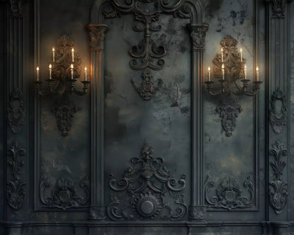 Victorian Gothic Candle Sconces 10’x8’ Fleece (120 x 96 inch) Backdrop