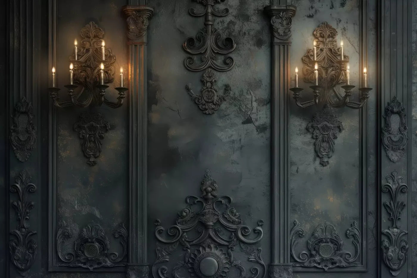 Victorian Gothic Candle Sconces 12’x8’ UltraCloth (144 x 96 inch) Backdrop