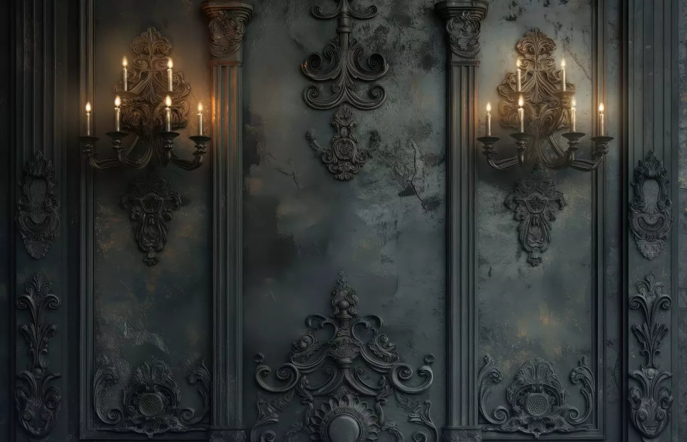 Victorian Gothic Candle Sconces 14’x9’ UltraCloth (168 x 108 inch) Backdrop