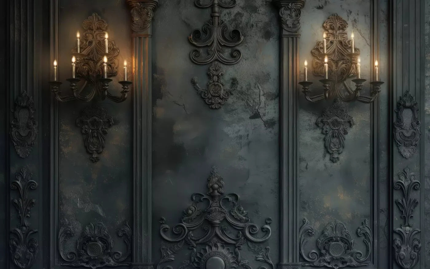 Victorian Gothic Candle Sconces 16’x10’ UltraCloth (192 x 120 inch) Backdrop