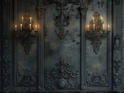 Victorian Gothic Candle Sconces 6’8x5’ Fleece (80 x 60 inch) Backdrop