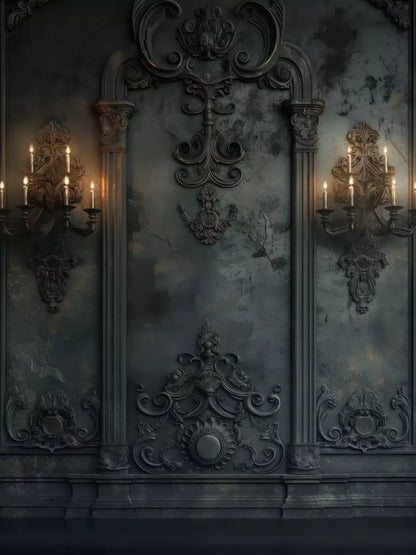 Victorian Gothic Candle Sconces 6’x8’ Fleece (72 x 96 inch) Backdrop