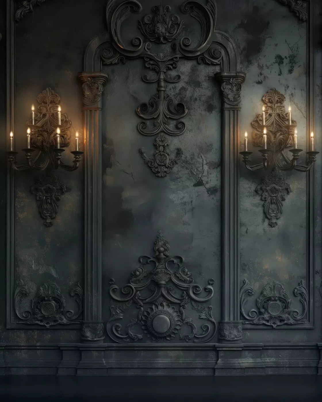 Victorian Gothic Candle Sconces 8’x10’ Fleece (96 x 120 inch) Backdrop