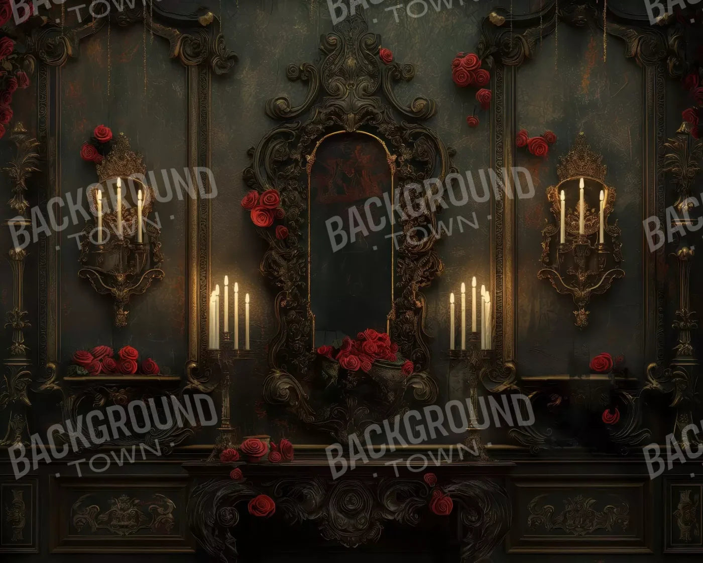 Victorian Gothic Entrance With Candles 10’x8’ Fleece (120 x 96 inch) Backdrop