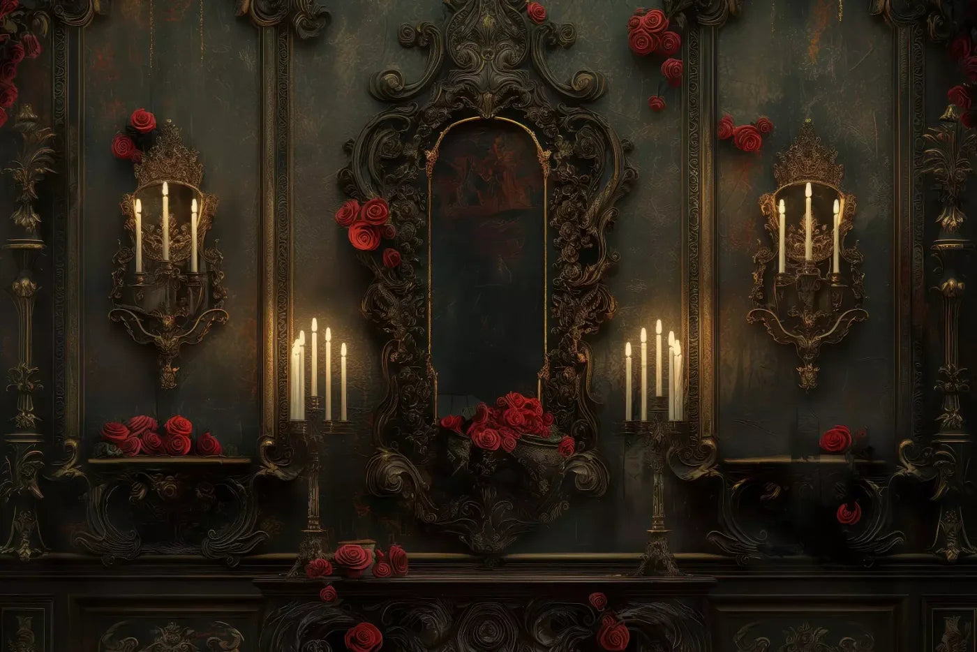 Victorian Gothic Entrance With Candles 12’x8’ UltraCloth (144 x 96 inch) Backdrop