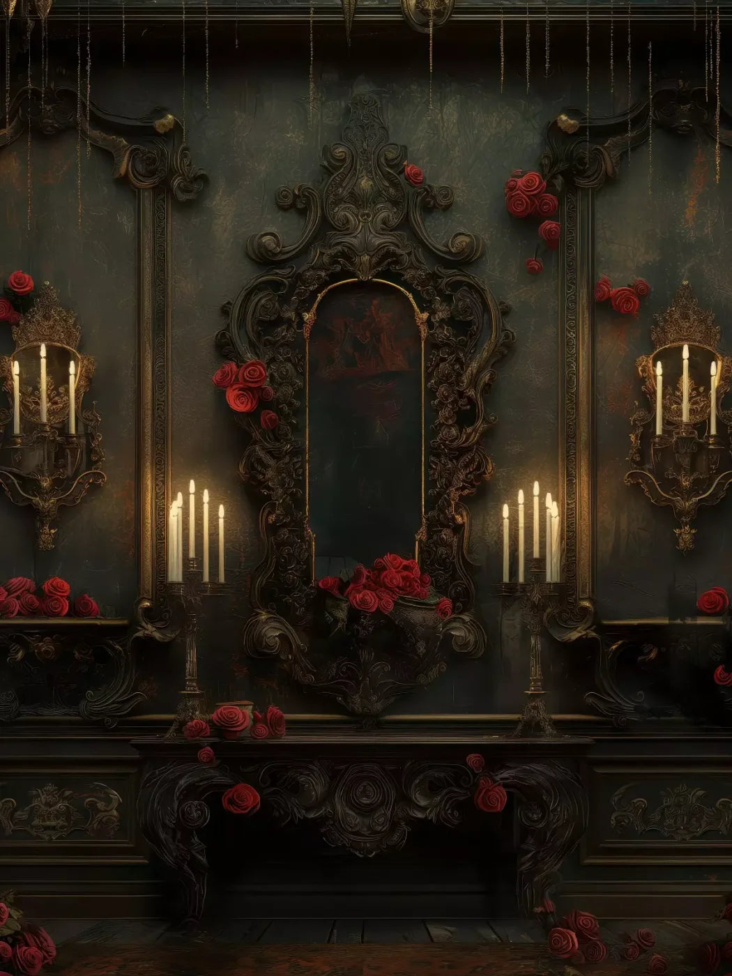 Victorian Gothic Entrance With Candles 5’x6’8 Fleece (60 x 80 inch) Backdrop