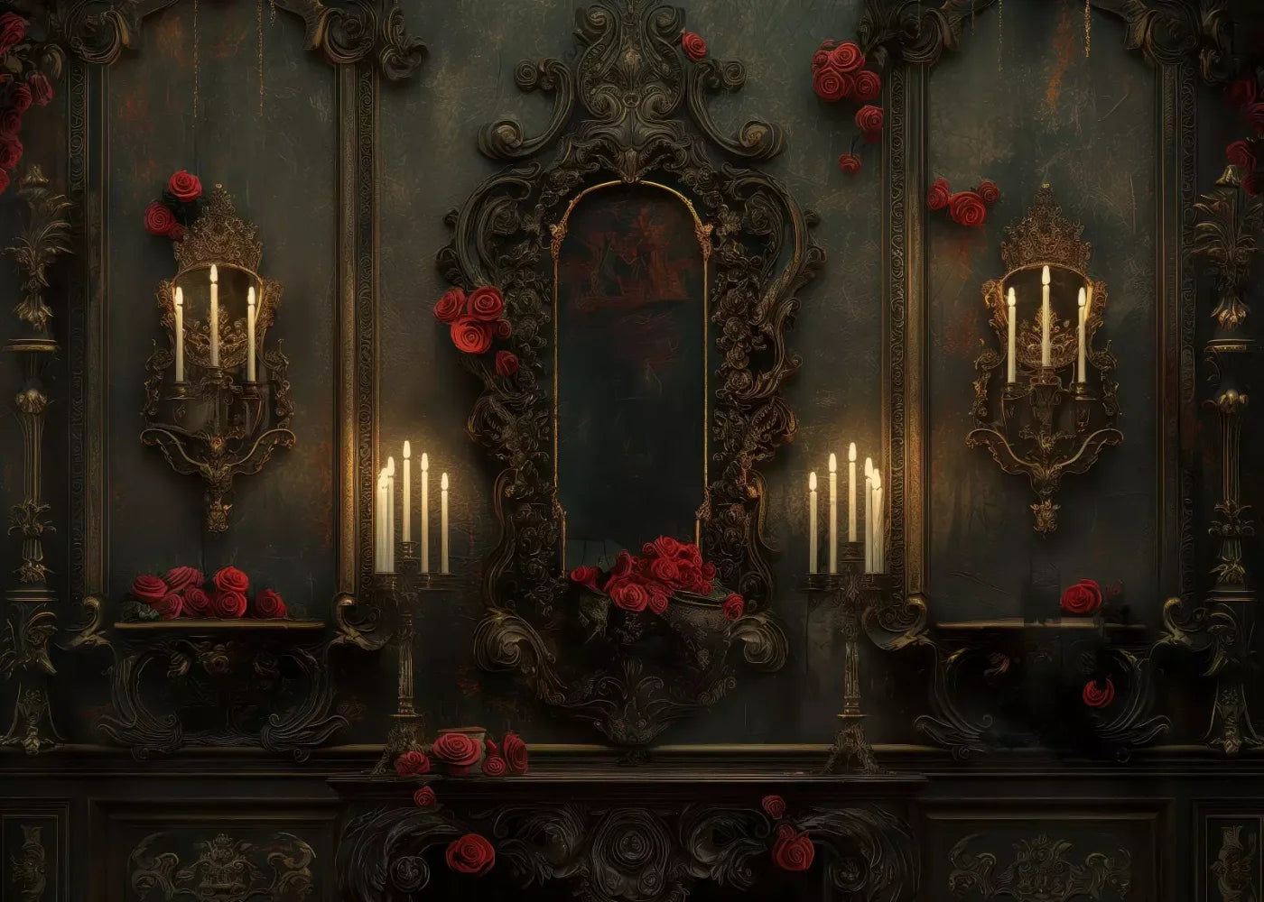 Victorian Gothic Entrance With Candles 7’x5’ UltraCloth (84 x 60 inch) Backdrop
