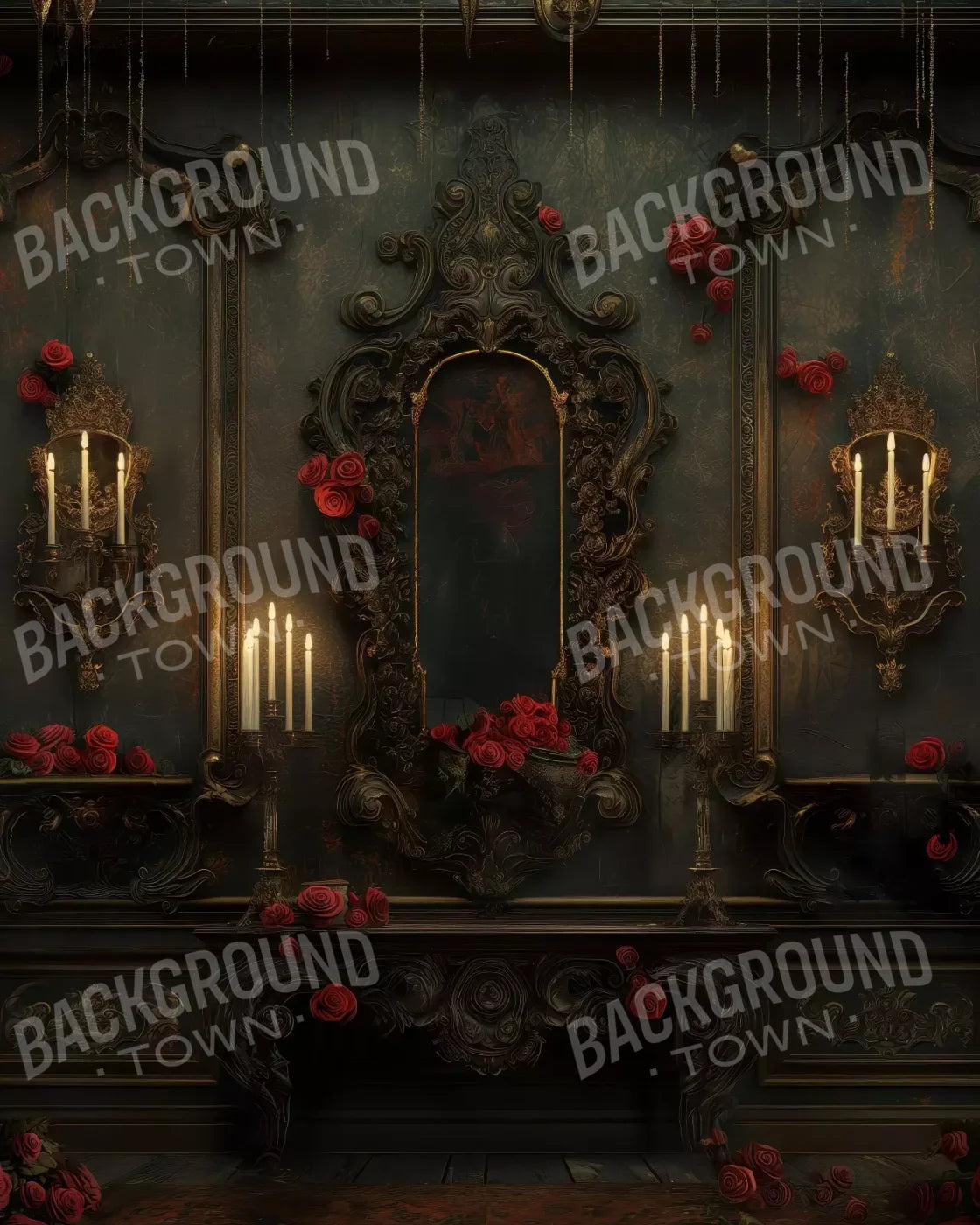 Victorian Gothic Entrance With Candles 8’x10’ Fleece (96 x 120 inch) Backdrop