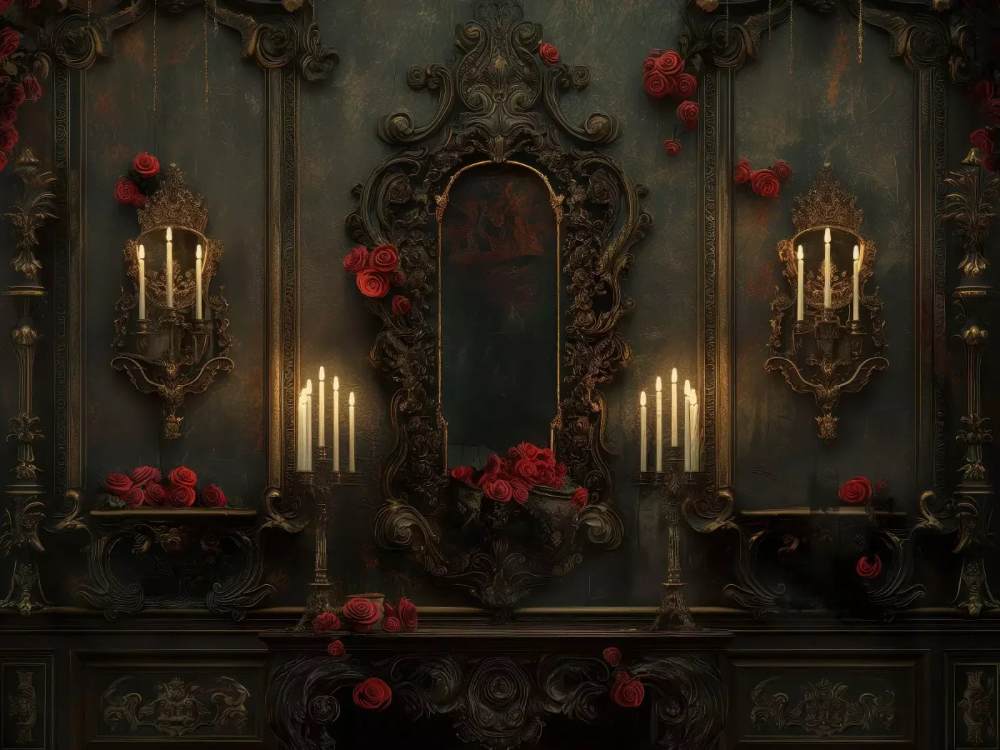 Victorian Gothic Entrance With Candles 8’x6’ Fleece (96 x 72 inch) Backdrop