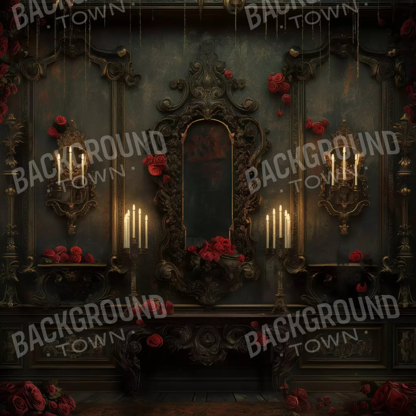 Victorian Gothic Entrance With Candles 8’x8’ Fleece (96 x 96 inch) Backdrop