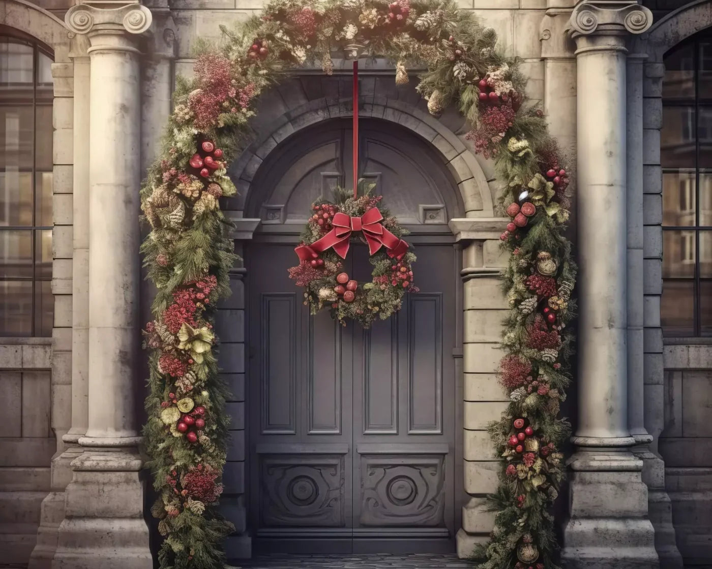 Victorian Holiday Doorway 10’X8’ Fleece (120 X 96 Inch) Backdrop