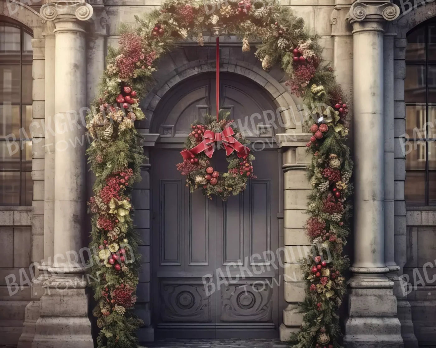 Victorian Holiday Doorway 10’X8’ Fleece (120 X 96 Inch) Backdrop