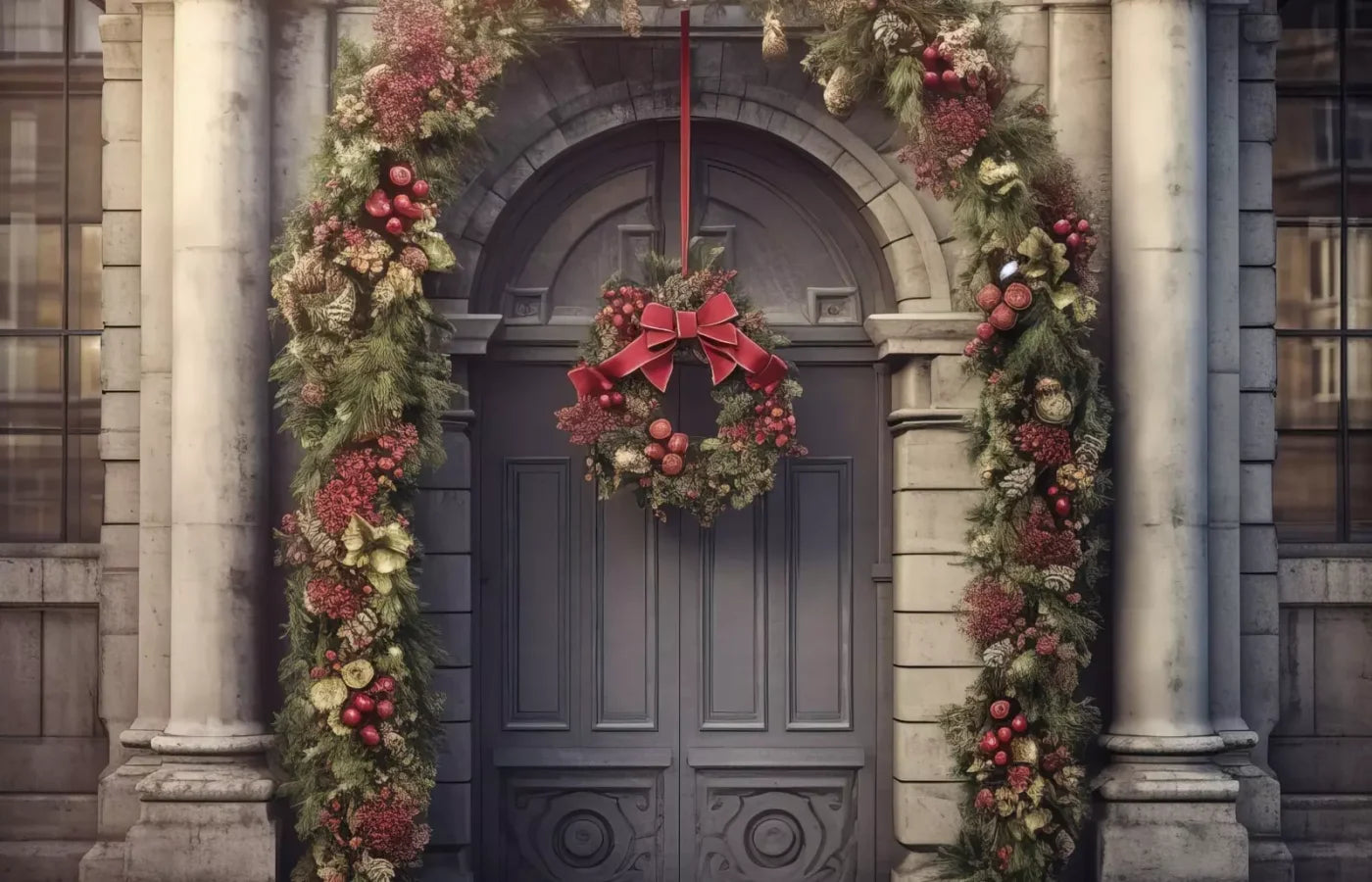 Victorian Holiday Doorway 14’X9’ Ultracloth (168 X 108 Inch) Backdrop
