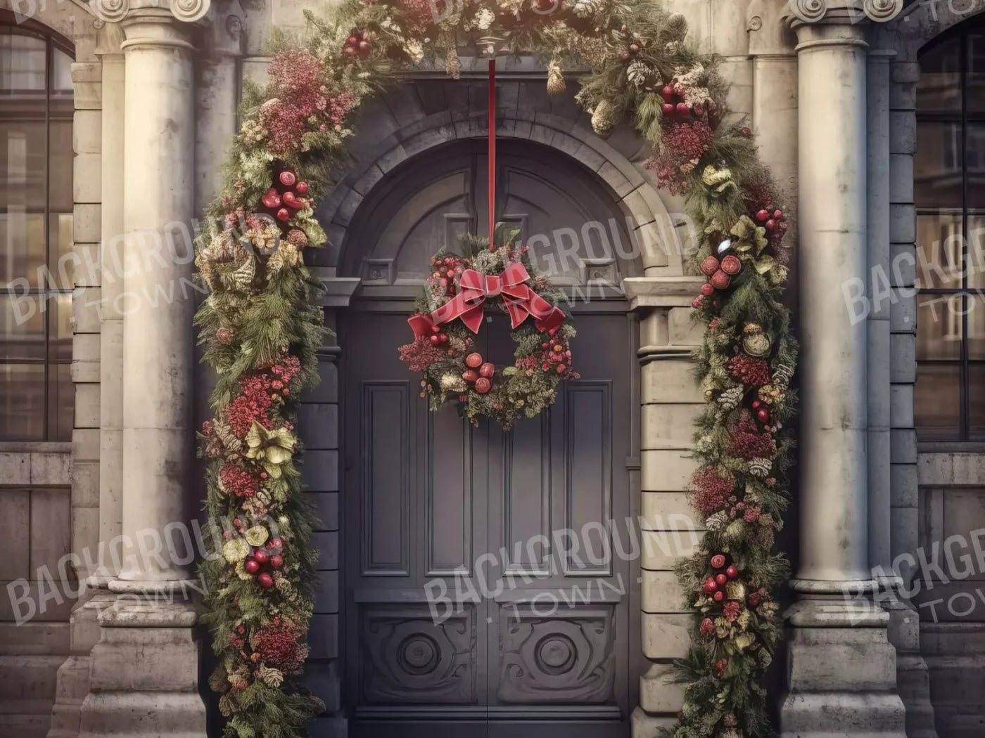 Victorian Holiday Doorway 6’8X5’ Fleece (80 X 60 Inch) Backdrop