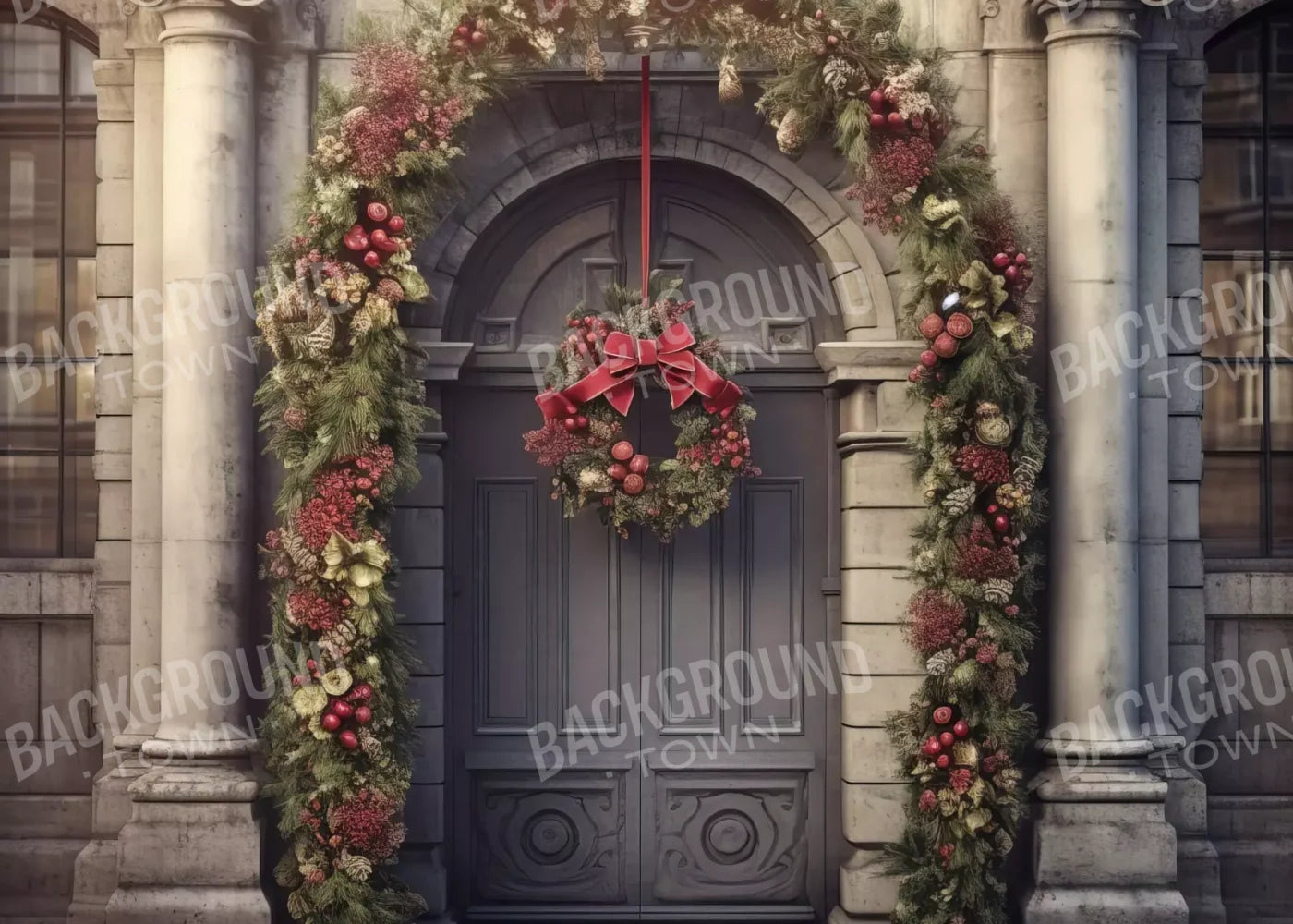 Victorian Holiday Doorway 7’X5’ Ultracloth (84 X 60 Inch) Backdrop