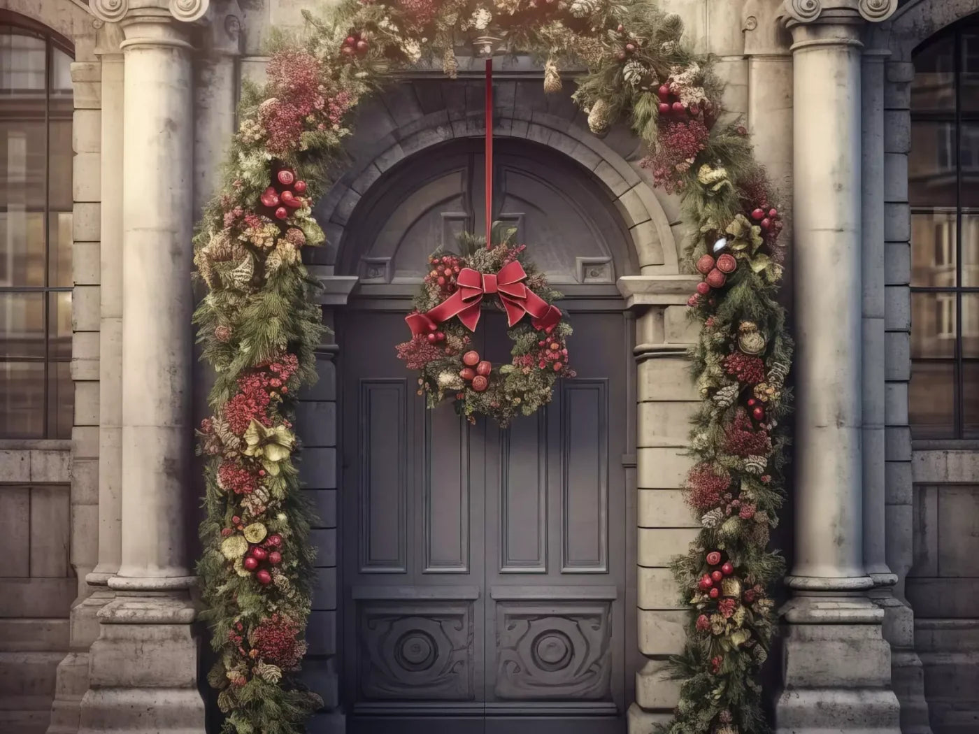 Victorian Holiday Doorway 8’X6’ Fleece (96 X 72 Inch) Backdrop