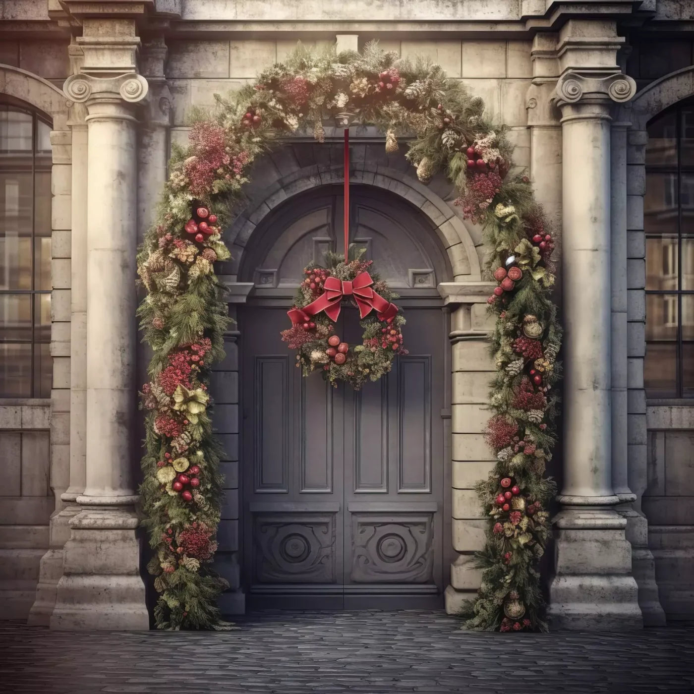 Victorian Holiday Doorway 8’X8’ Fleece (96 X Inch) Backdrop