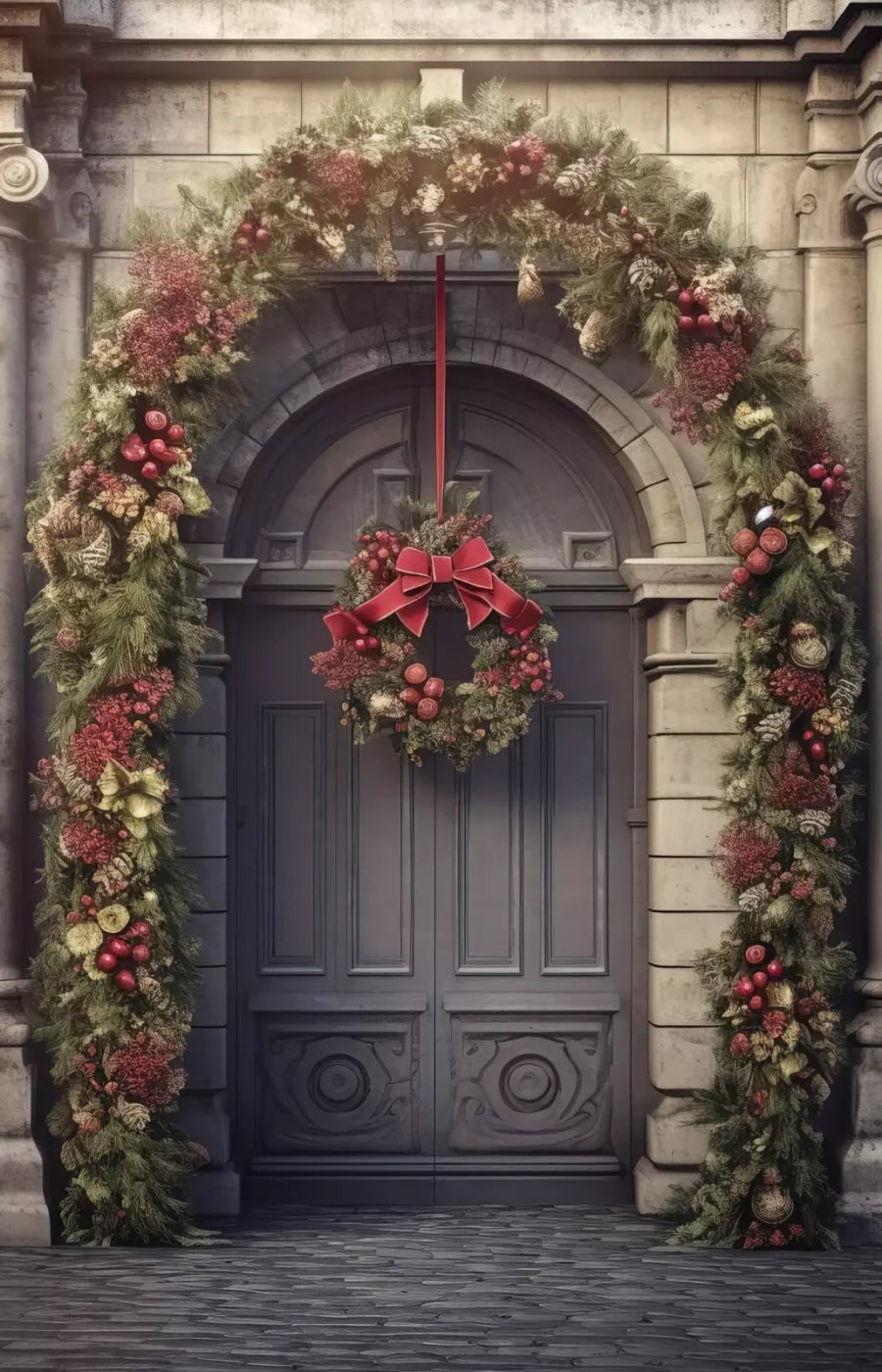 Victorian Holiday Doorway 9’X14’ Ultracloth (108 X 168 Inch) Backdrop