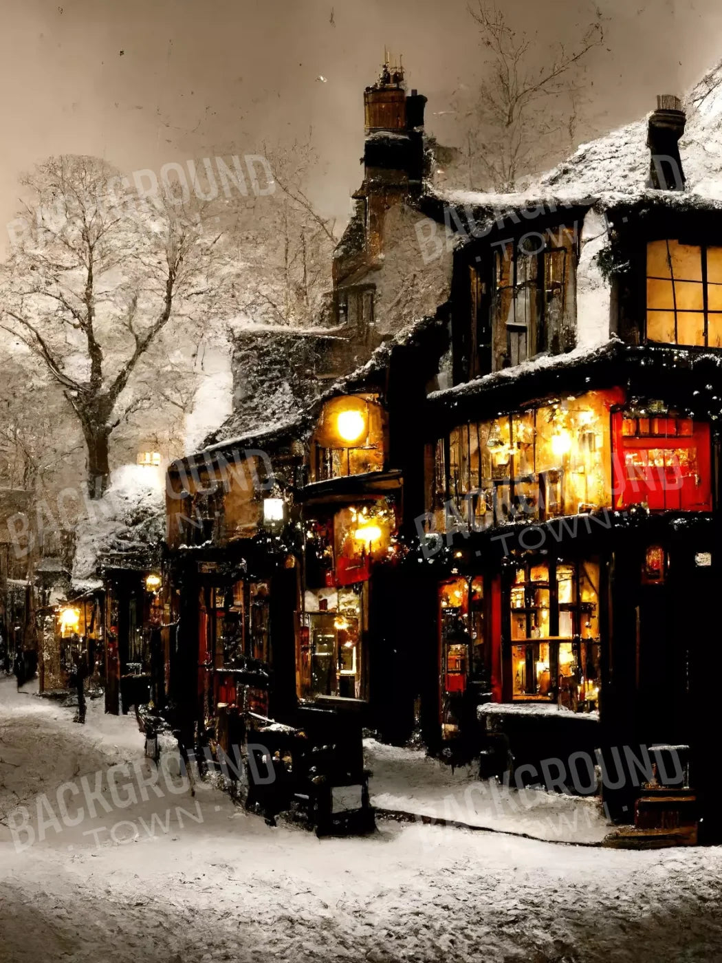 Victorian Holiday Storefront 5’X6’8 Fleece (60 X 80 Inch) Backdrop