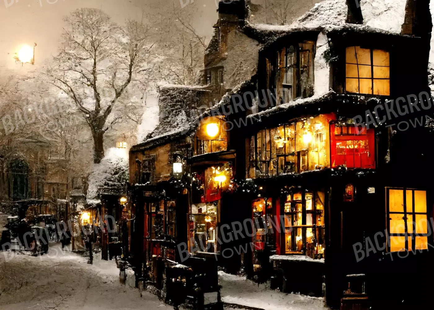 Victorian Holiday Storefront 7’X5’ Ultracloth (84 X 60 Inch) Backdrop