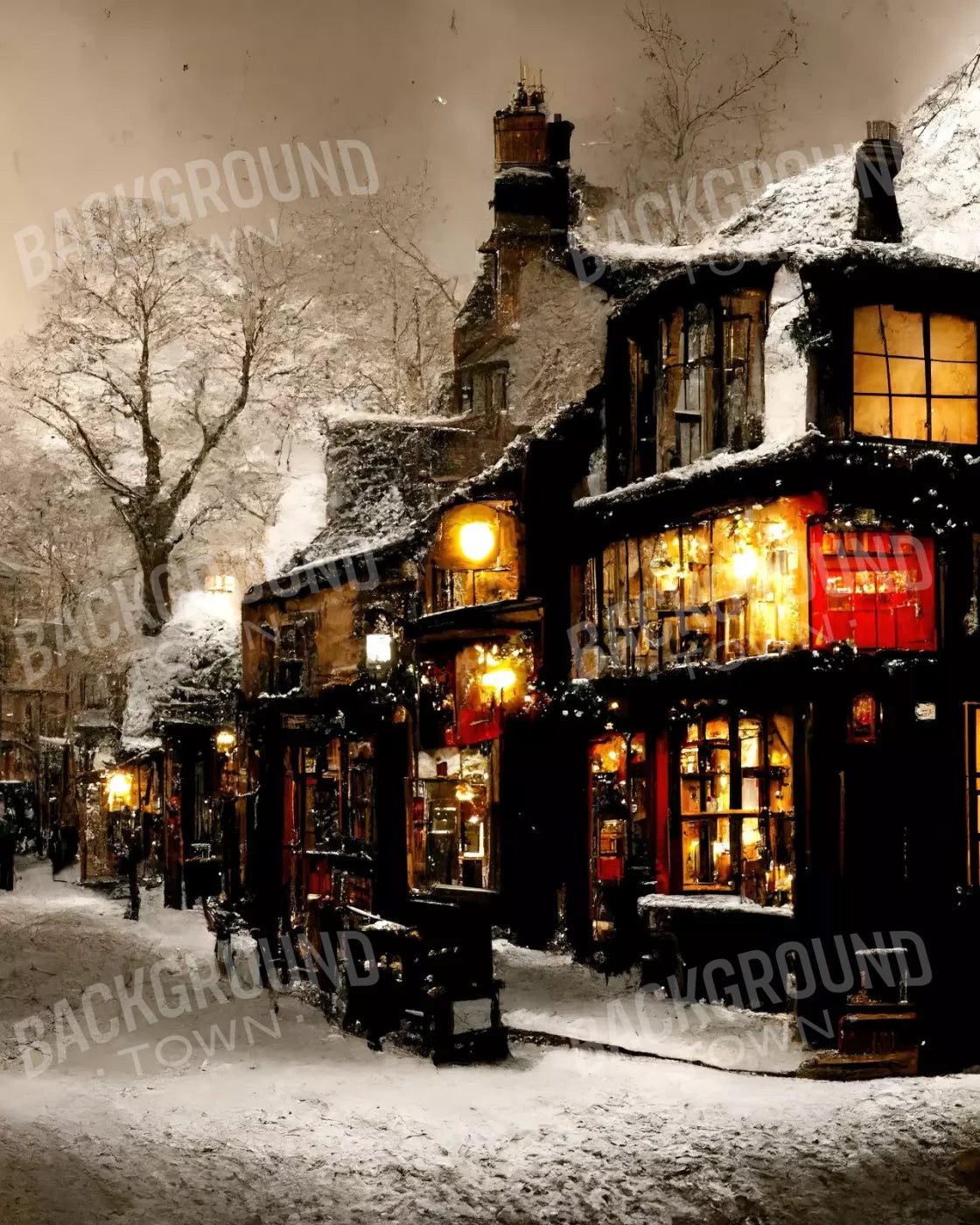 Victorian Holiday Storefront 8’X10’ Fleece (96 X 120 Inch) Backdrop