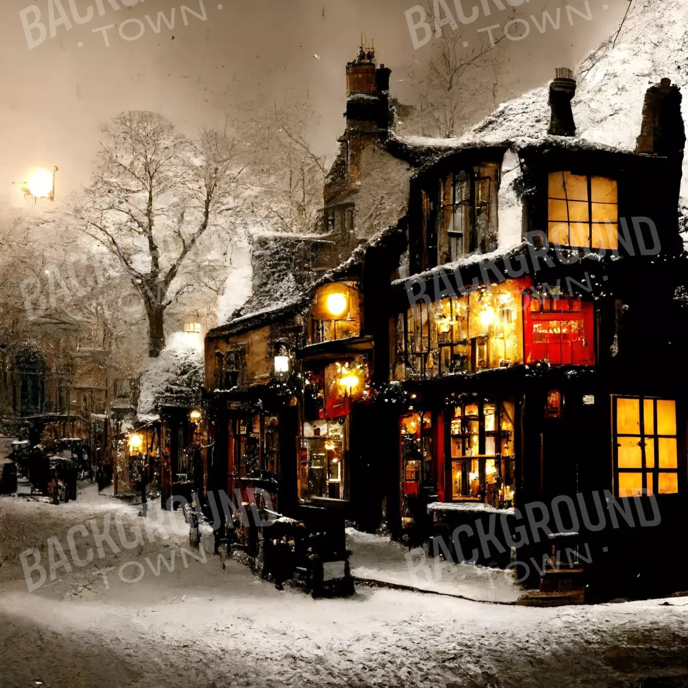 Victorian Holiday Storefront 8’X8’ Fleece (96 X Inch) Backdrop