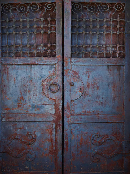 Vintage Blue Door 8X10 Fleece ( 96 X 120 Inch ) Backdrop