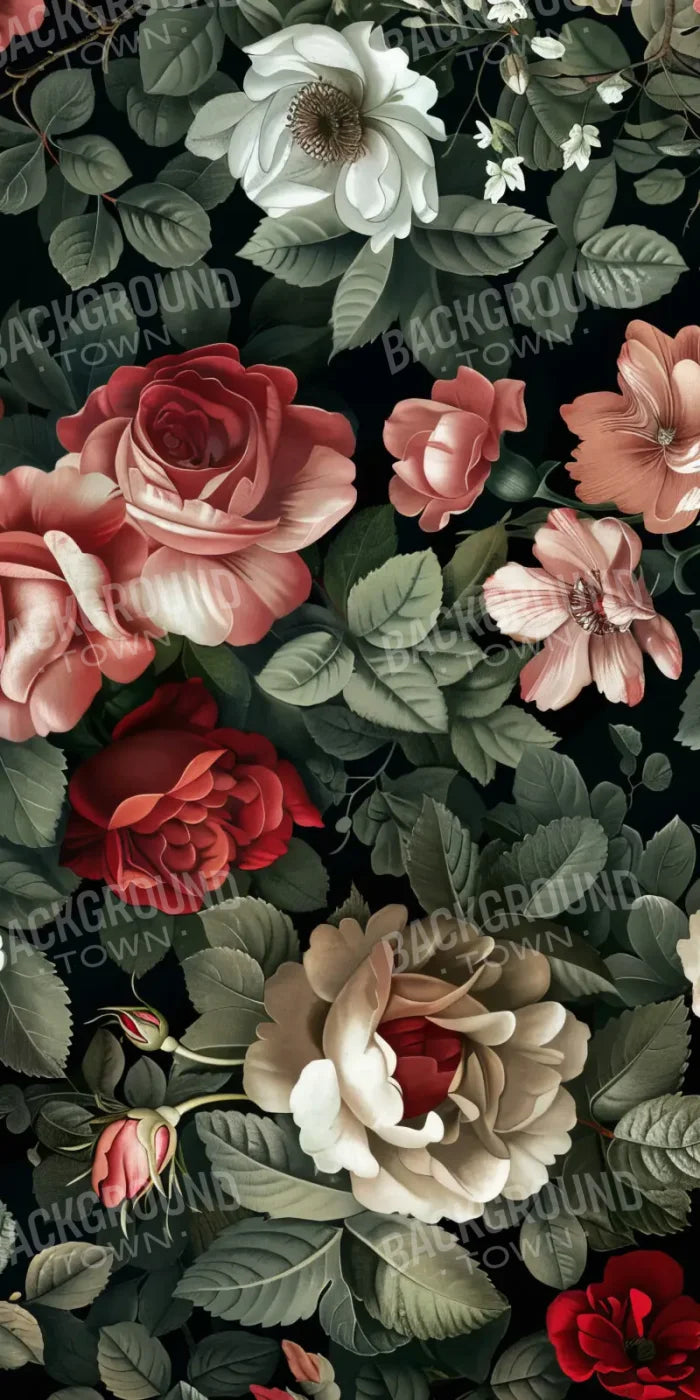 Vintage Dark Roses Wall Paper Style Sweep 10’x20’ UltraCloth (120 x 240 inch) Backdrop