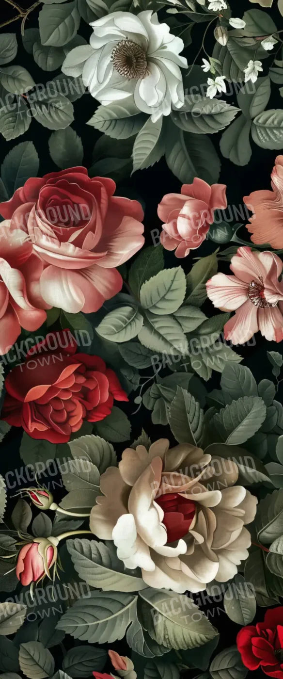 Vintage Dark Roses Wall Paper Style Sweep 5’x12’ UltraCloth for Westcott X-Drop (60 x 144 inch) Backdrop