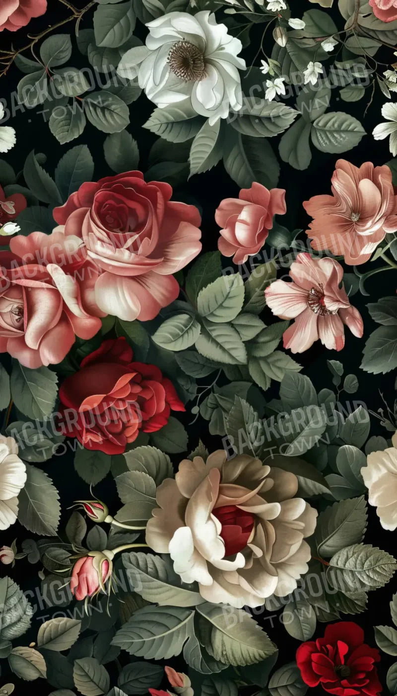 Vintage Dark Roses Wall Paper Style Sweep 8’x14’ UltraCloth for Westcott X-Drop Pro (96 x 168 inch) Backdrop