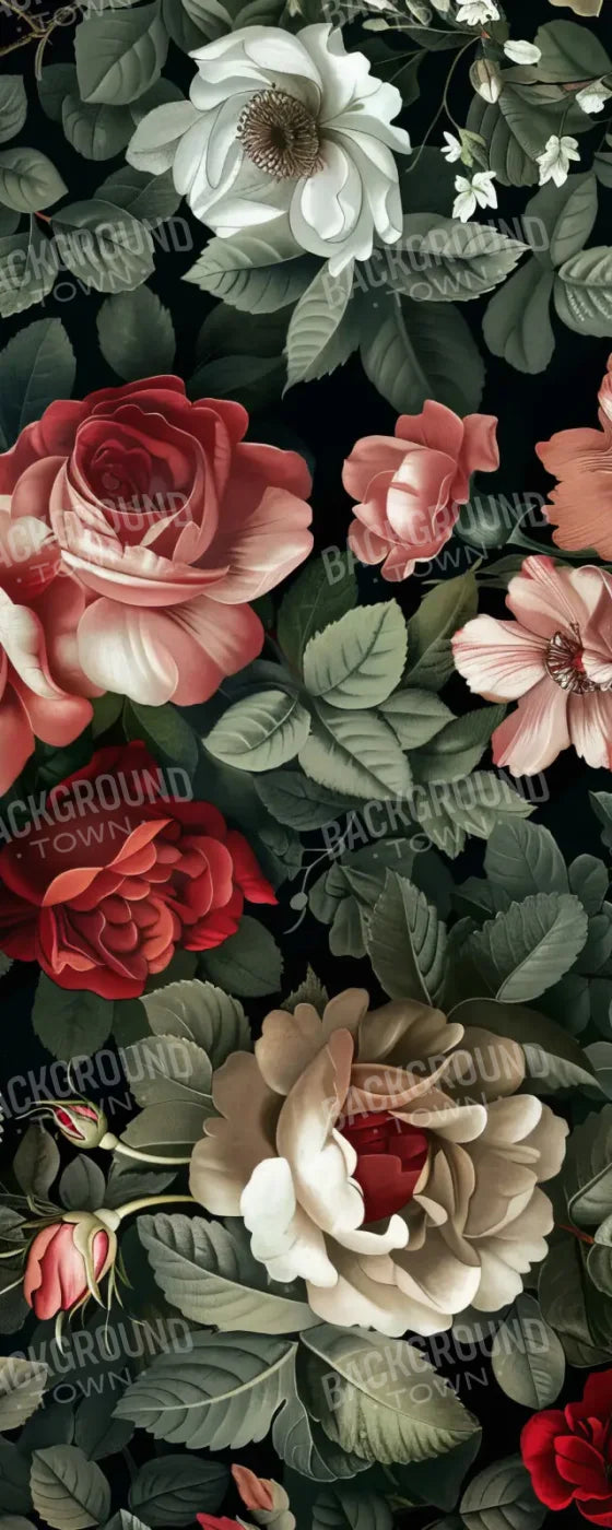 Vintage Dark Roses Wall Paper Style Sweep 8’x20’ UltraCloth (96 x 240 inch) Backdrop