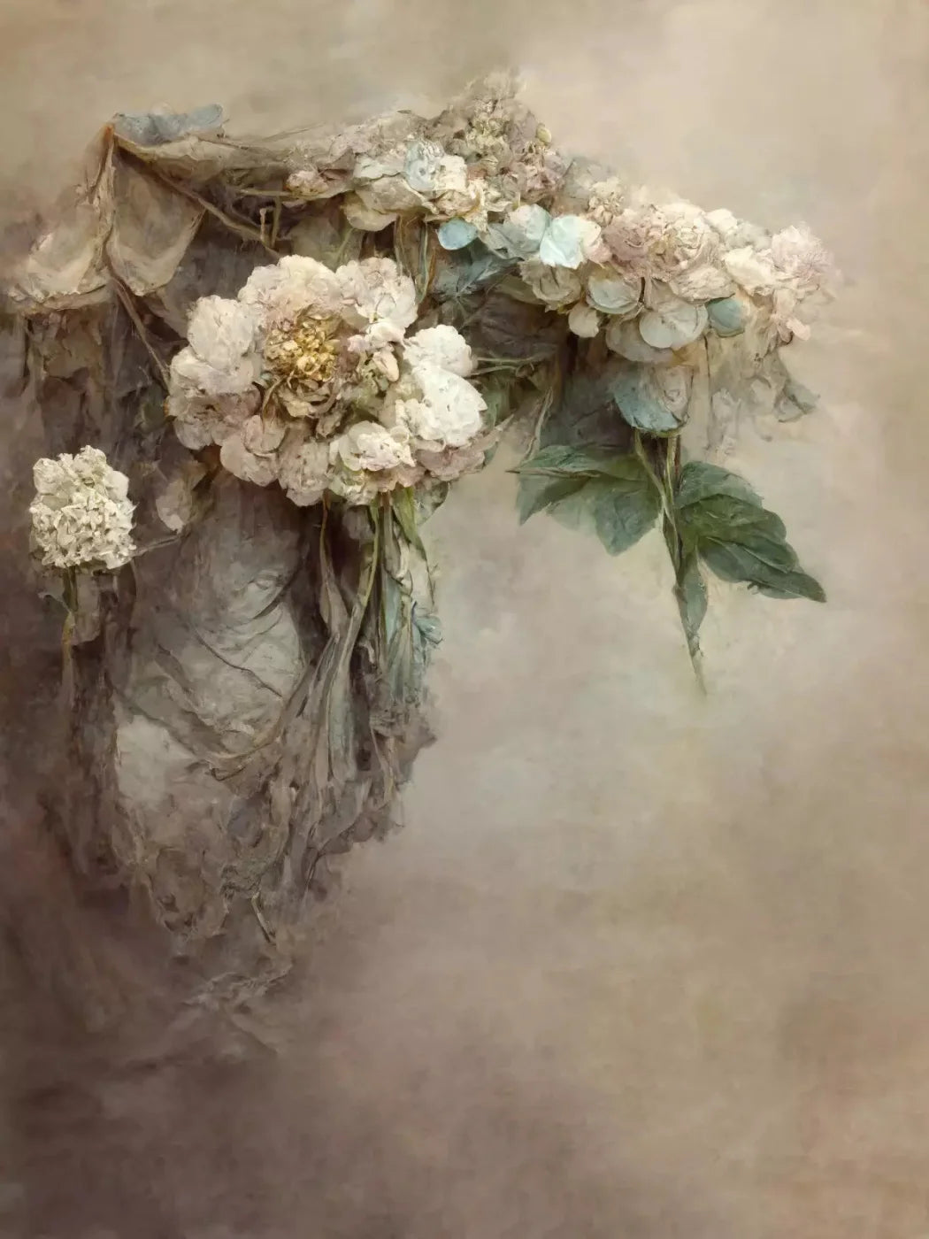 Vintage Floral 1 5X68 Fleece ( 60 X 80 Inch ) Backdrop