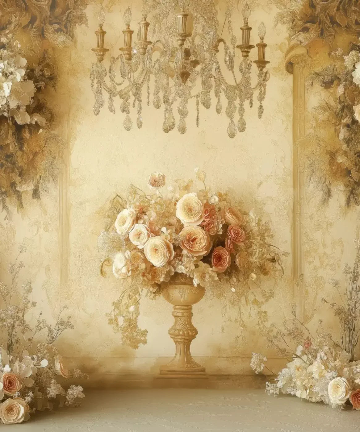 Vintage Flowers On Pedestals 10’x12’ UltraCloth (120 x 144 inch) Backdrop