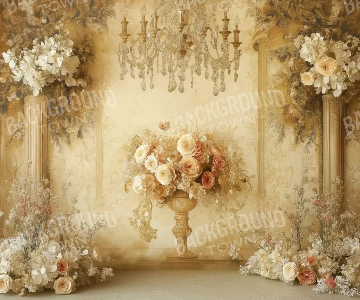 Vintage Flowers On Pedestals 12’x10’ UltraCloth (144 x 120 inch) Backdrop