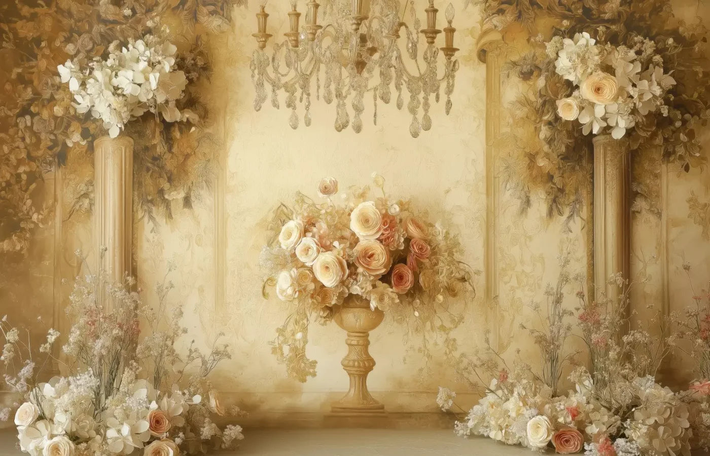 Vintage Flowers On Pedestals 14’x9’ UltraCloth (168 x 108 inch) Backdrop