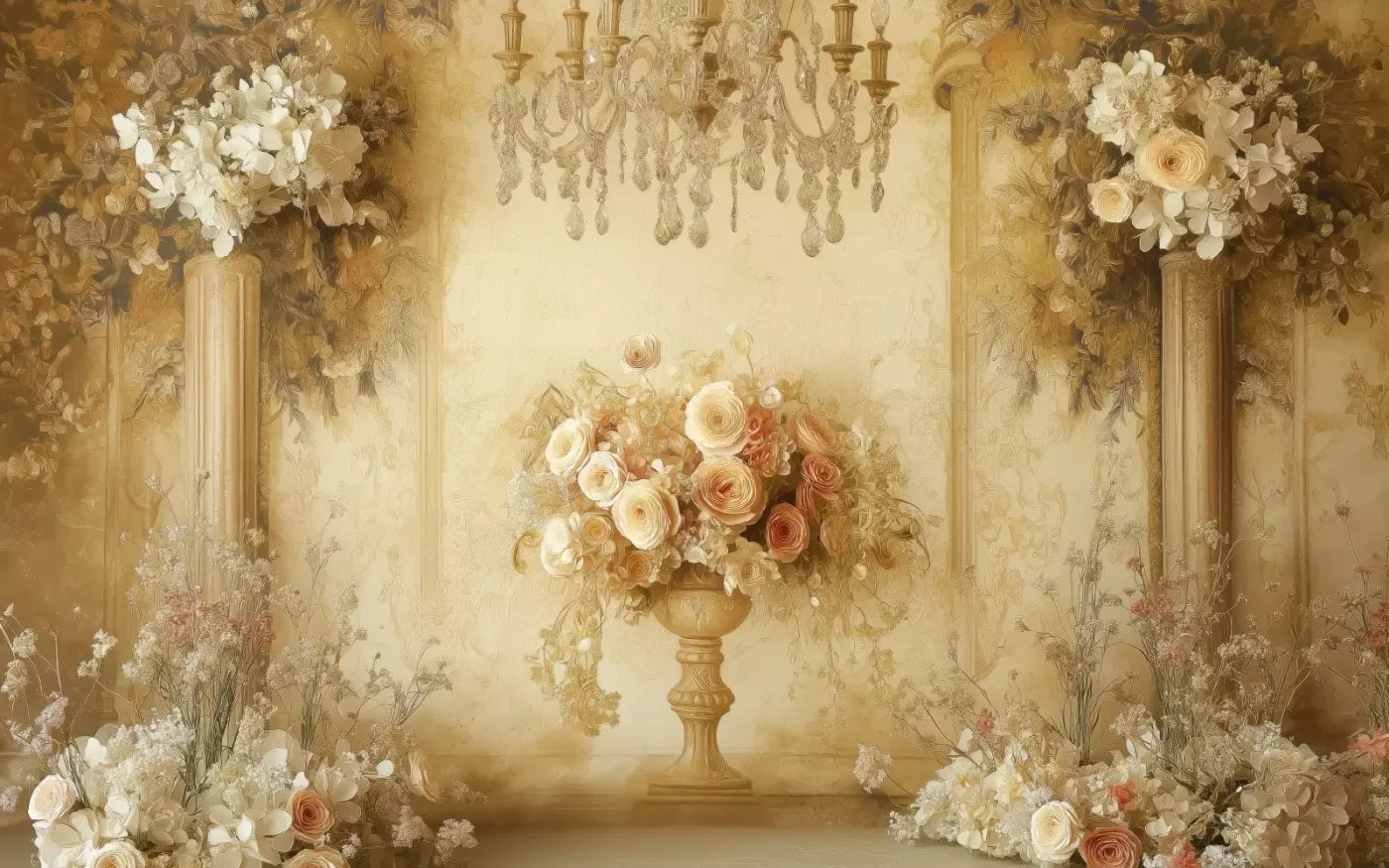 Vintage Flowers On Pedestals 16’x10’ UltraCloth (192 x 120 inch) Backdrop