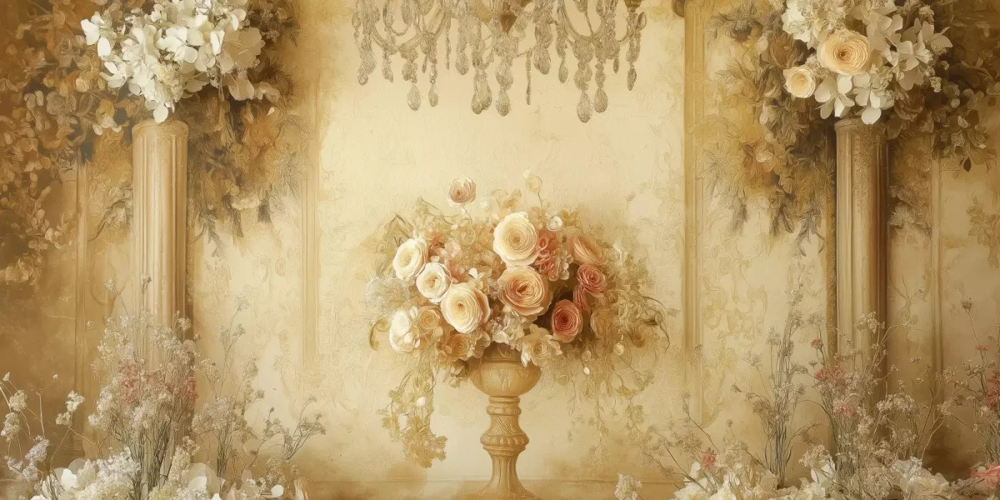 Vintage Flowers On Pedestals 16’x8’ UltraCloth (192 x 96 inch) Backdrop