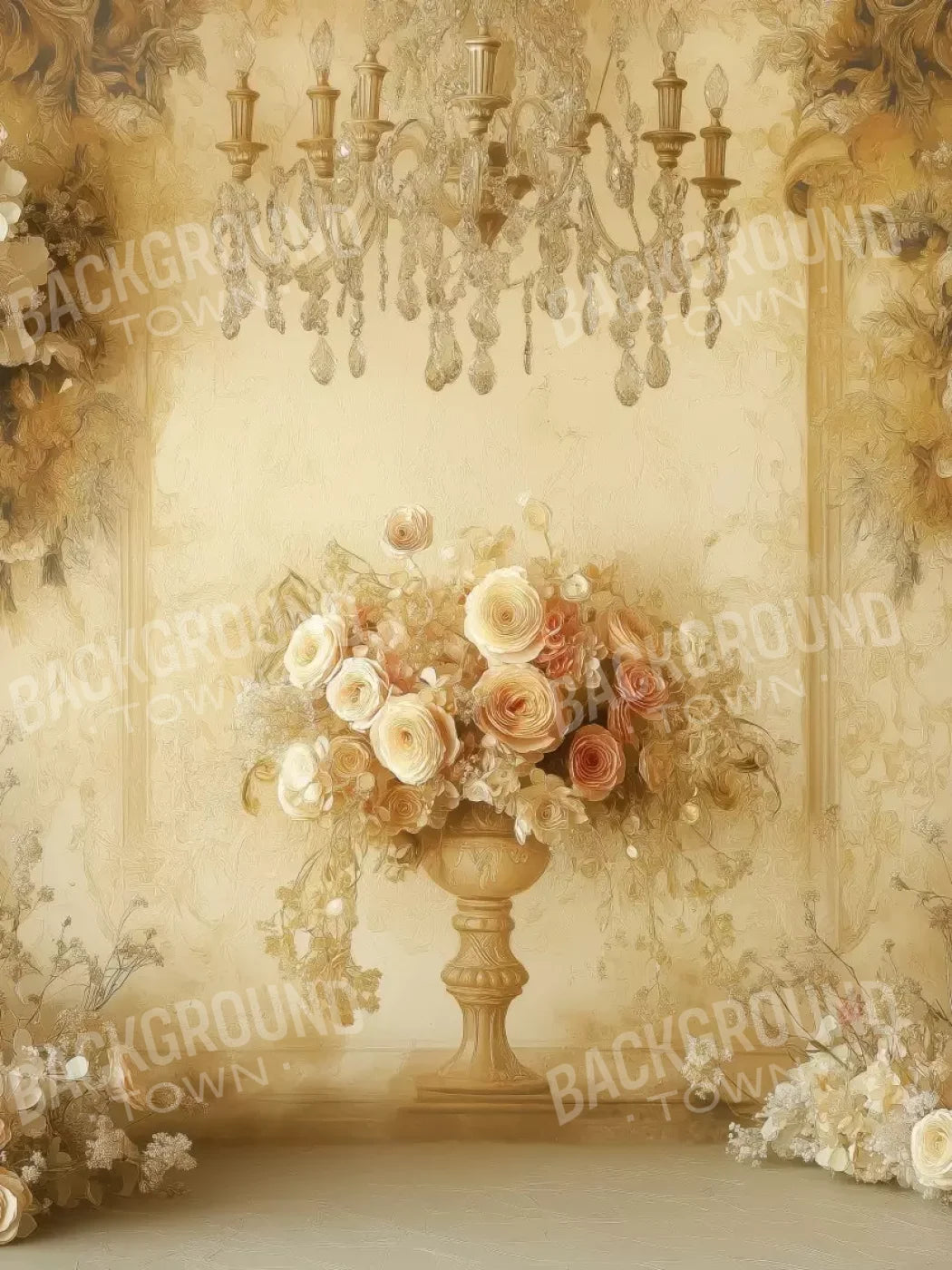 Vintage Flowers On Pedestals 5’x6’8 Fleece (60 x 80 inch) Backdrop