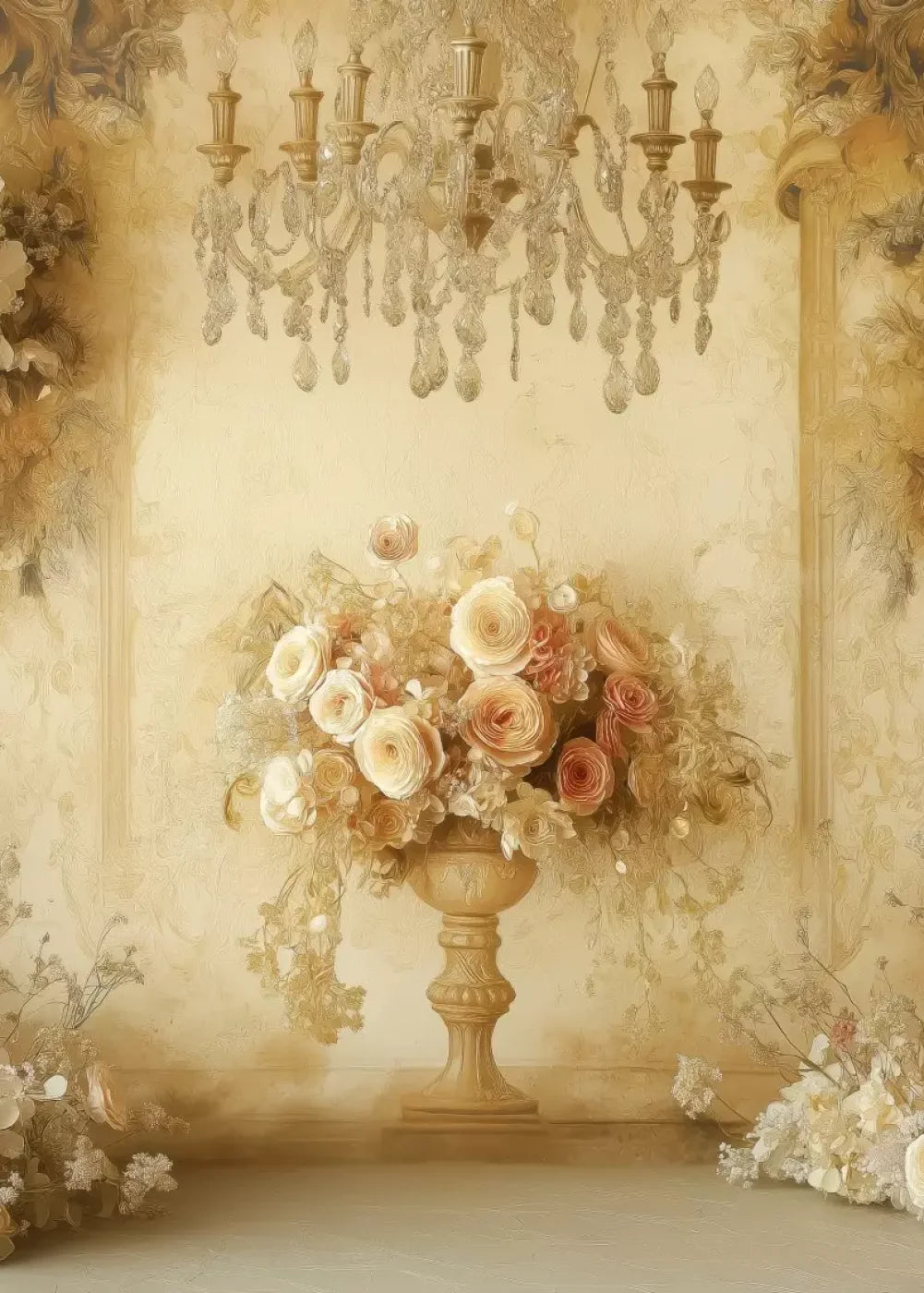 Vintage Flowers On Pedestals 5’x7’ UltraCloth (60 x 84 inch) Backdrop