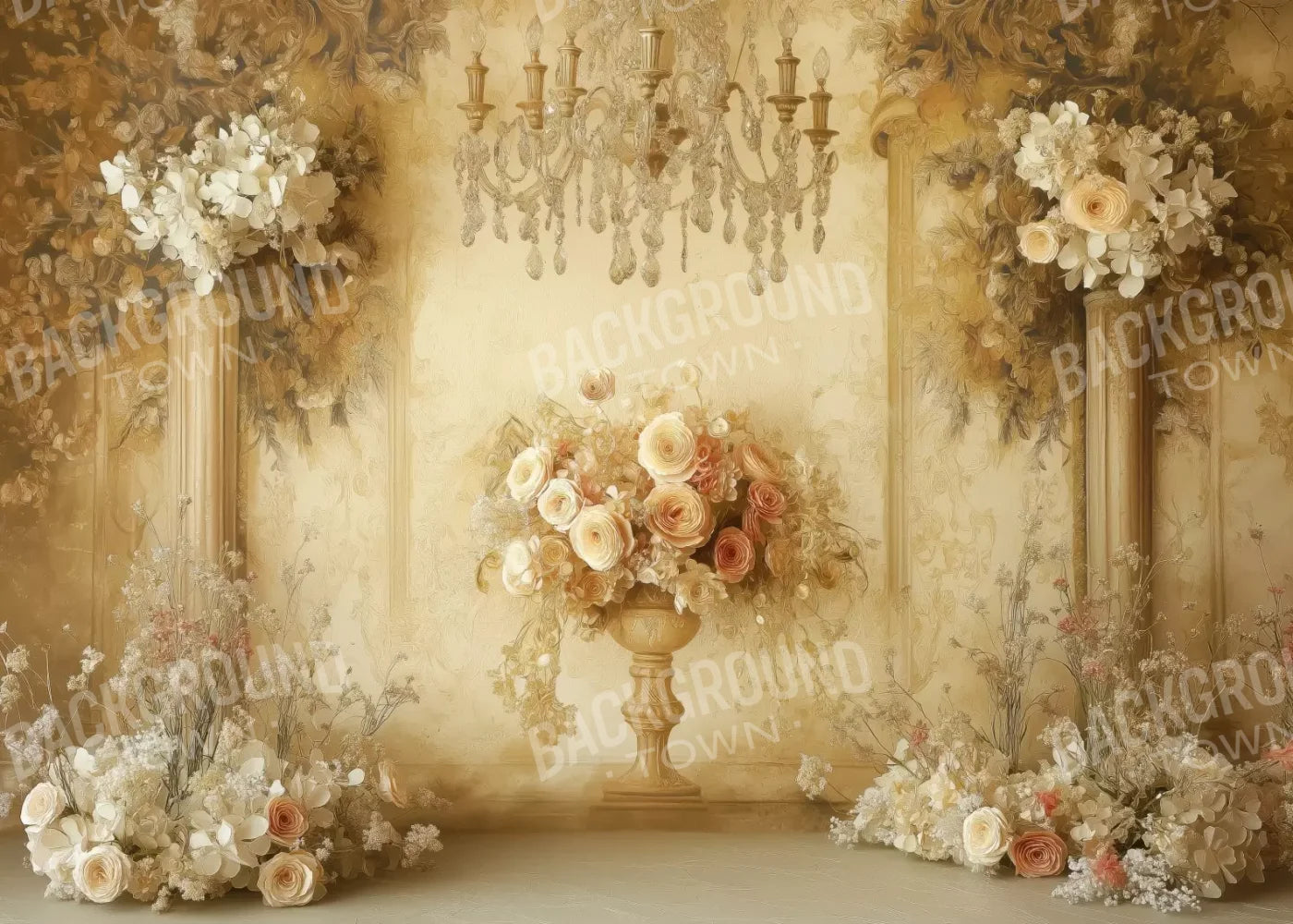 Vintage Flowers On Pedestals 7’x5’ UltraCloth (84 x 60 inch) Backdrop
