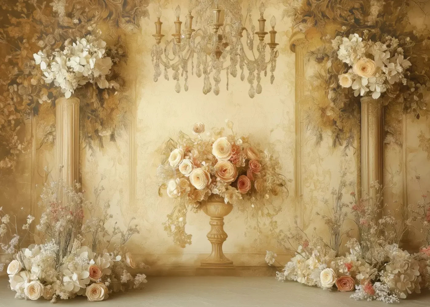 Vintage Flowers On Pedestals 7’x5’ UltraCloth (84 x 60 inch) Backdrop