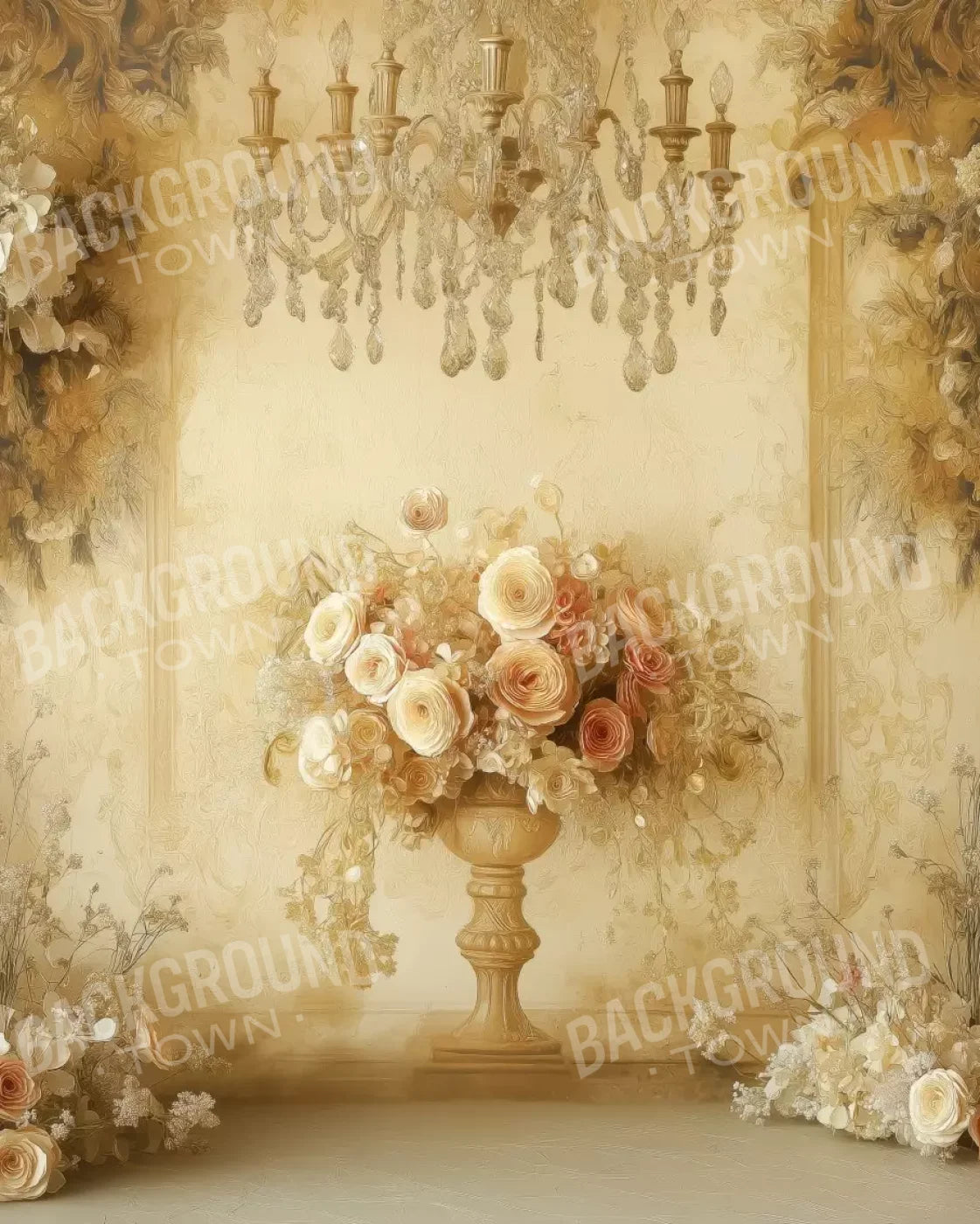 Vintage Flowers On Pedestals 8’x10’ Fleece (96 x 120 inch) Backdrop