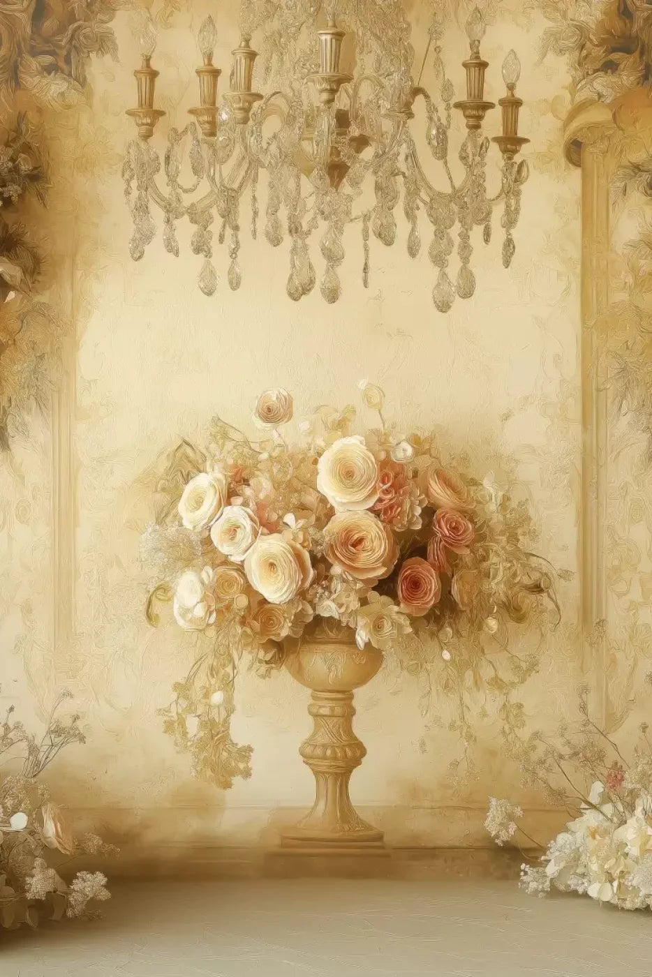 Vintage Flowers On Pedestals 8’x12’ UltraCloth (96 x 144 inch) Backdrop