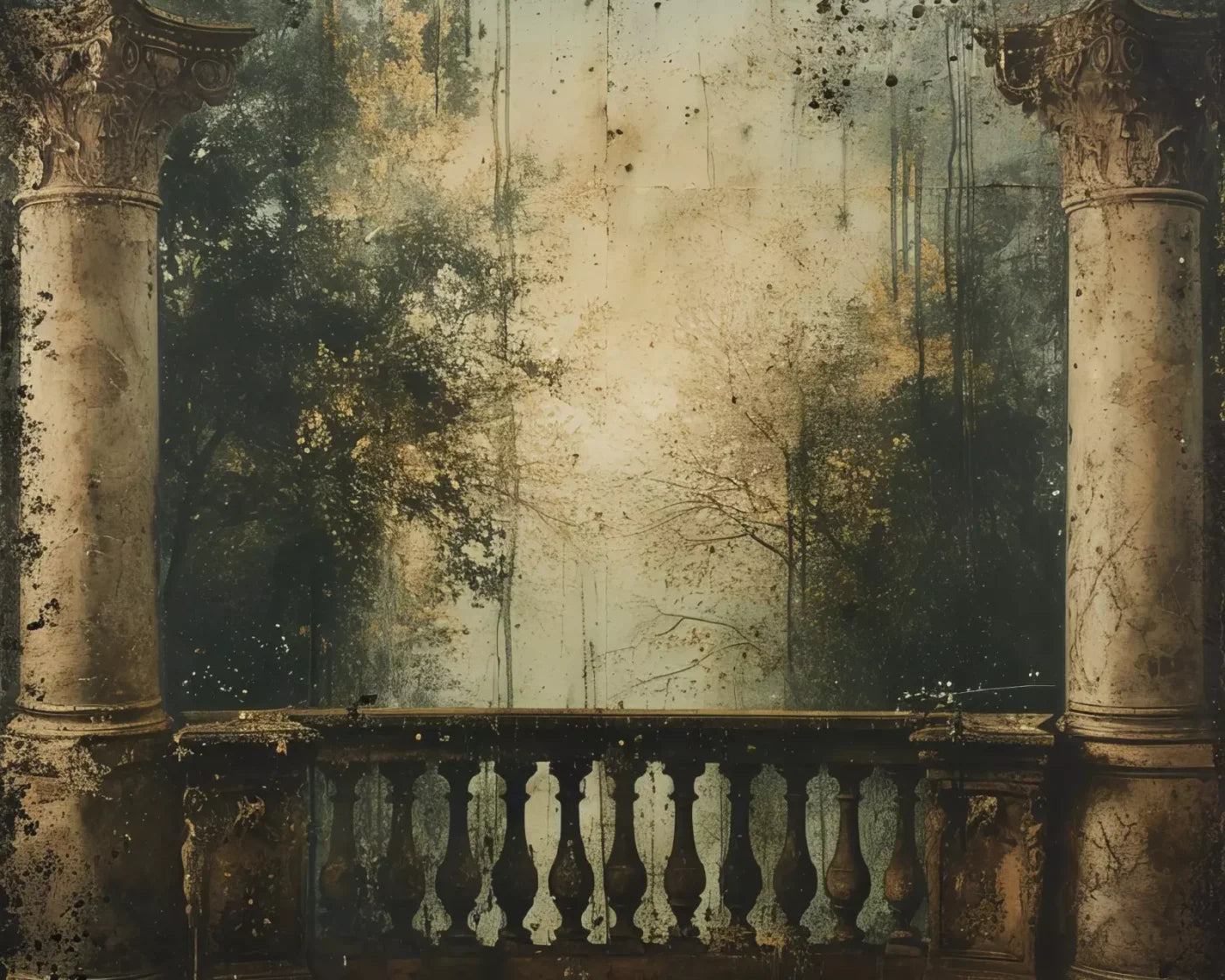 Vintage Overlooking Balcony 10’x8’ Fleece (120 x 96 inch) Backdrop