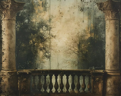 Vintage Overlooking Balcony 10’x8’ Fleece (120 x 96 inch) Backdrop