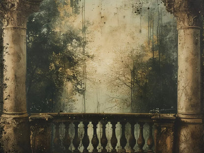 Vintage Overlooking Balcony 6’8x5’ Fleece (80 x 60 inch) Backdrop