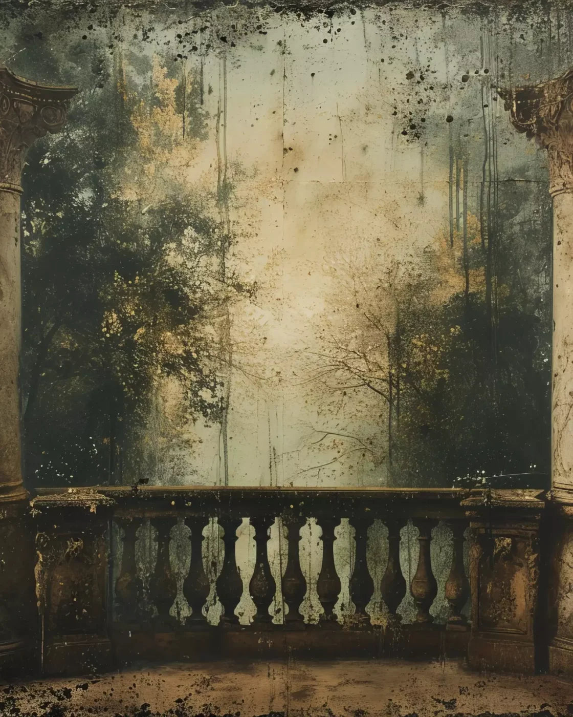 Vintage Overlooking Balcony 8’x10’ Fleece (96 x 120 inch) Backdrop