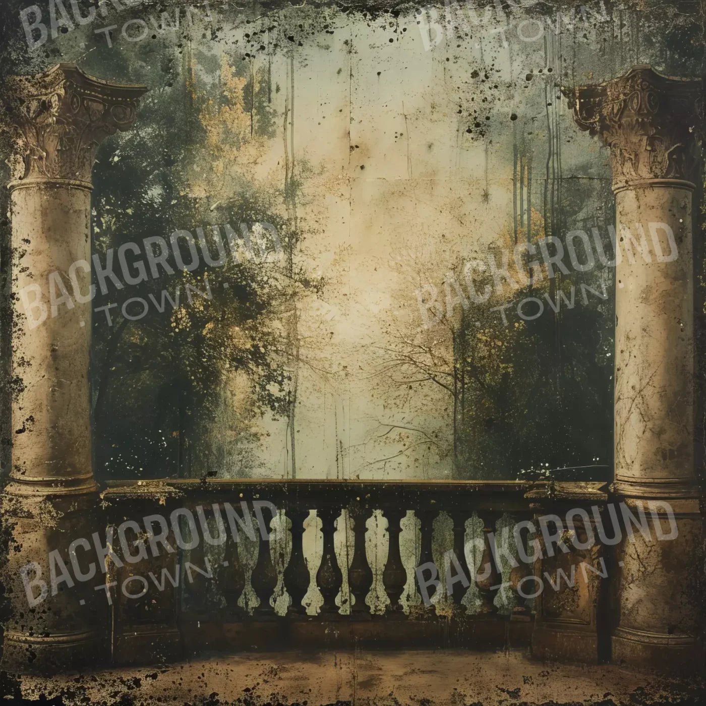 Vintage Overlooking Balcony 8’x8’ Fleece (96 x 96 inch) Backdrop