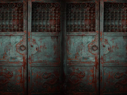 Vintage Teal Doors 10X8 Fleece ( 120 X 96 Inch ) Backdrop